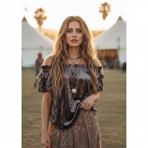 Umgee Crushed Velvet Off‑Shoulder Blouse Small